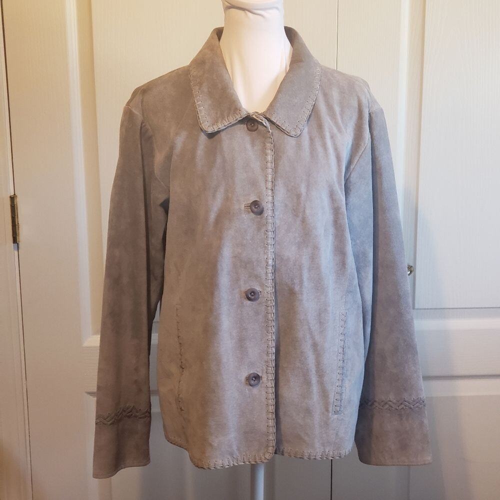 Cabelas vintage suede leather botton front blazer jacket women's M reg